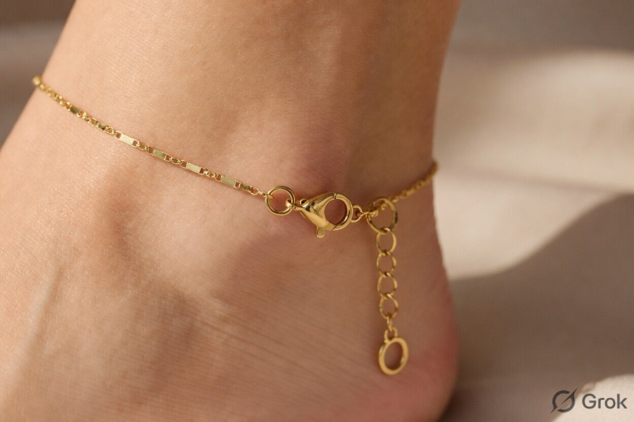 18K Gold Plated Minimalist Chain Anklet for Women | Simple Rectangular Bar Daily Wear Payal | Anti-Tarnish Skin Friendly Leg Chain | Stylish Foot Jewelry Gift