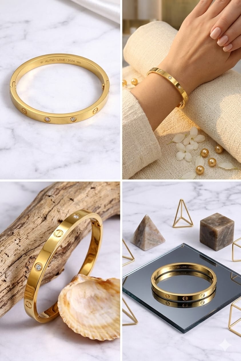 Luxury Gold Plated Screw Design Bracelet with Zircon Stones for Women