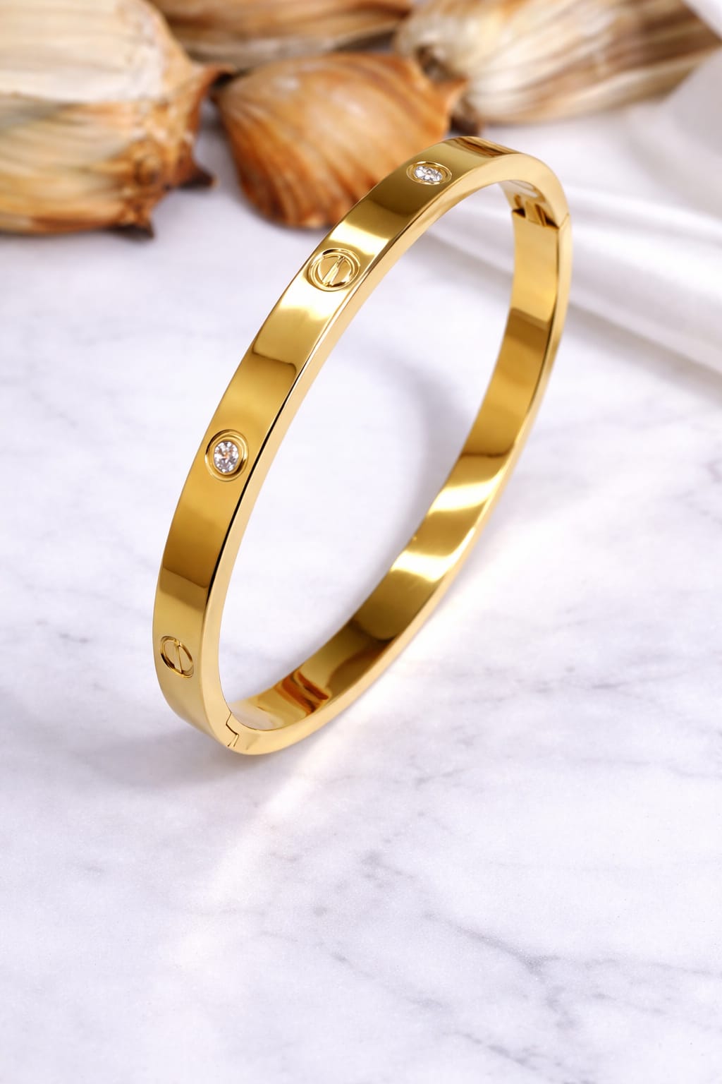 Luxury Gold Plated Screw Design Bracelet with Zircon Stones for Women