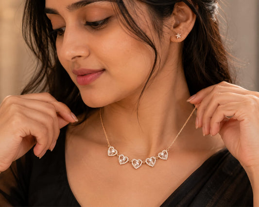 Luxury Rose Gold Heart Crystal Necklace for Women