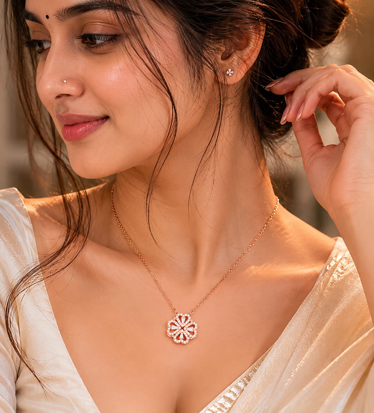 Luxury Rose Gold Heart Crystal Necklace for Women