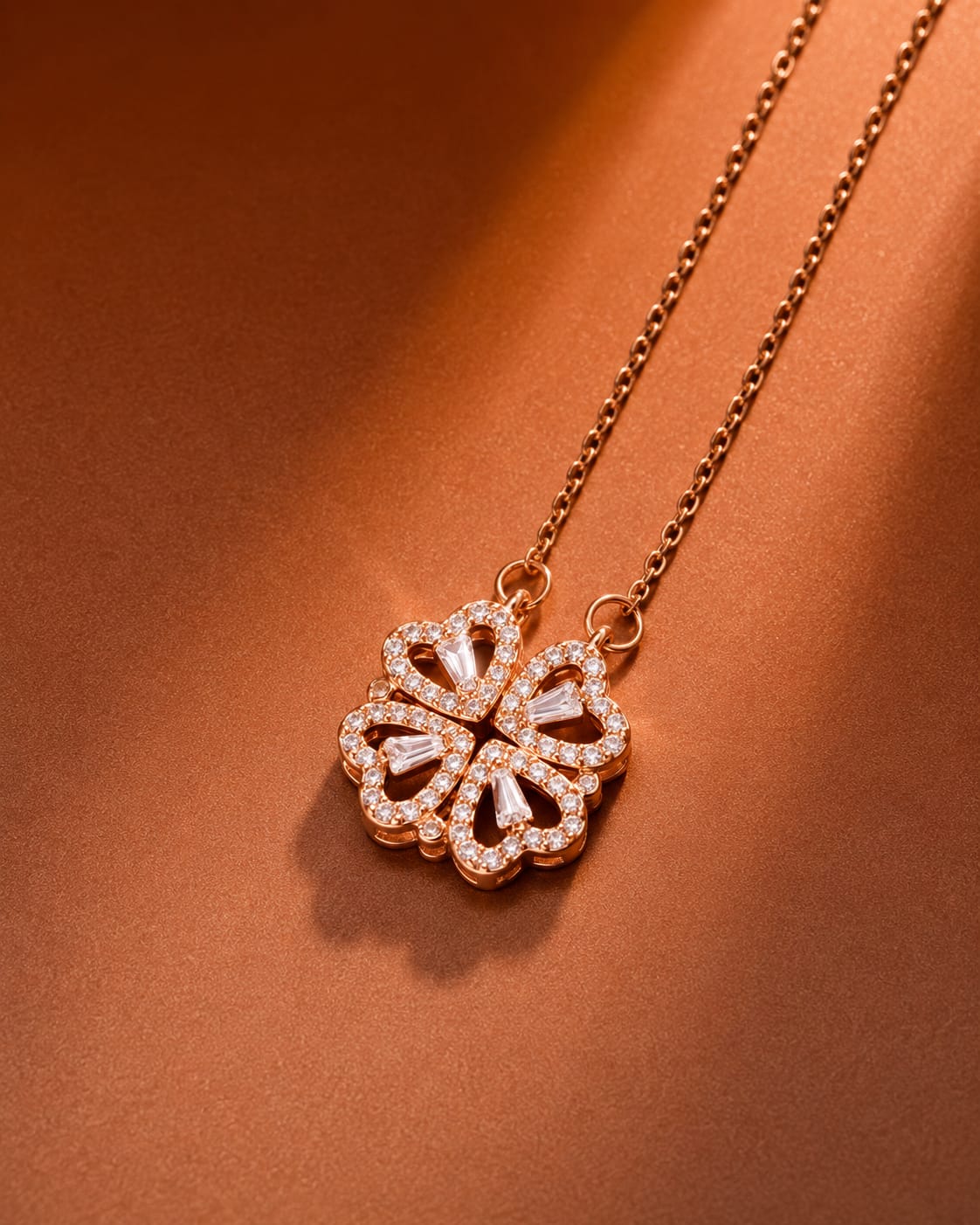 Luxury Rose Gold Heart Crystal Necklace for Women