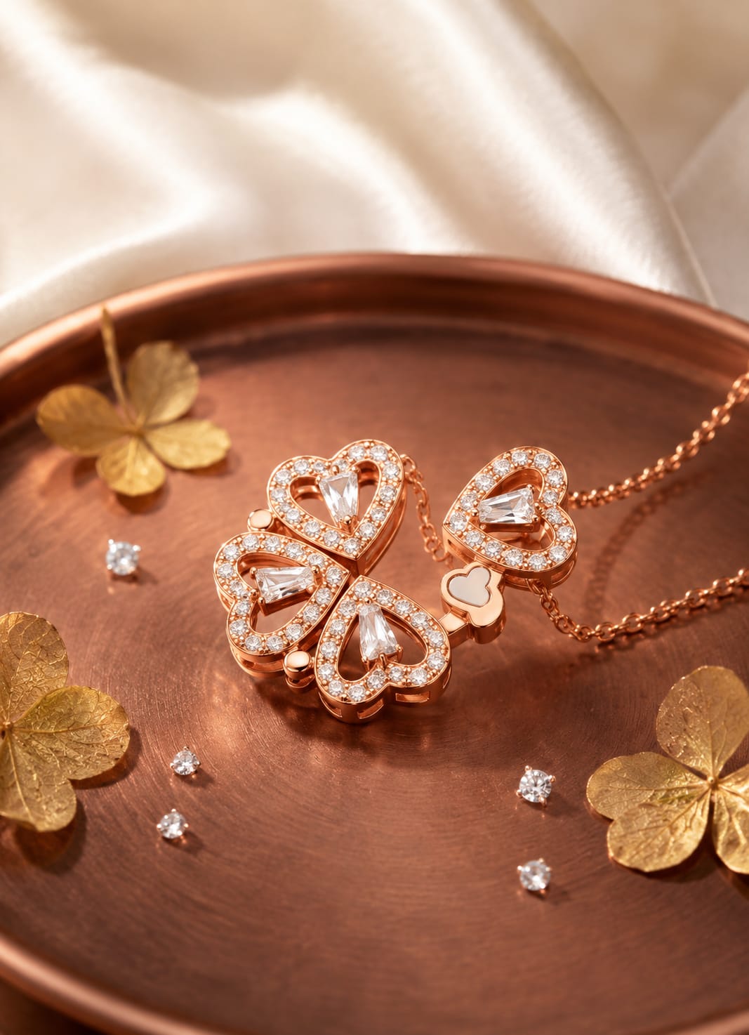 Luxury Rose Gold Heart Crystal Necklace for Women