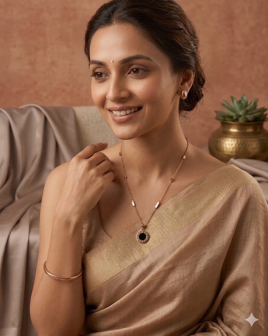 Minimalist Rose Gold Black Stone Necklace for Women