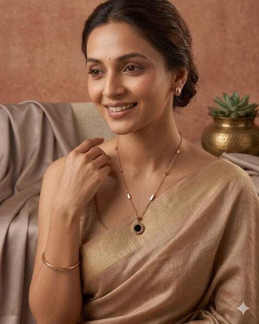 Minimalist Rose Gold Black Stone Necklace for Women