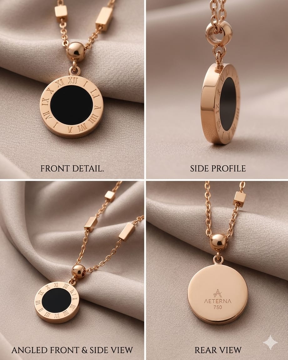 Minimalist Rose Gold Black Stone Necklace for Women