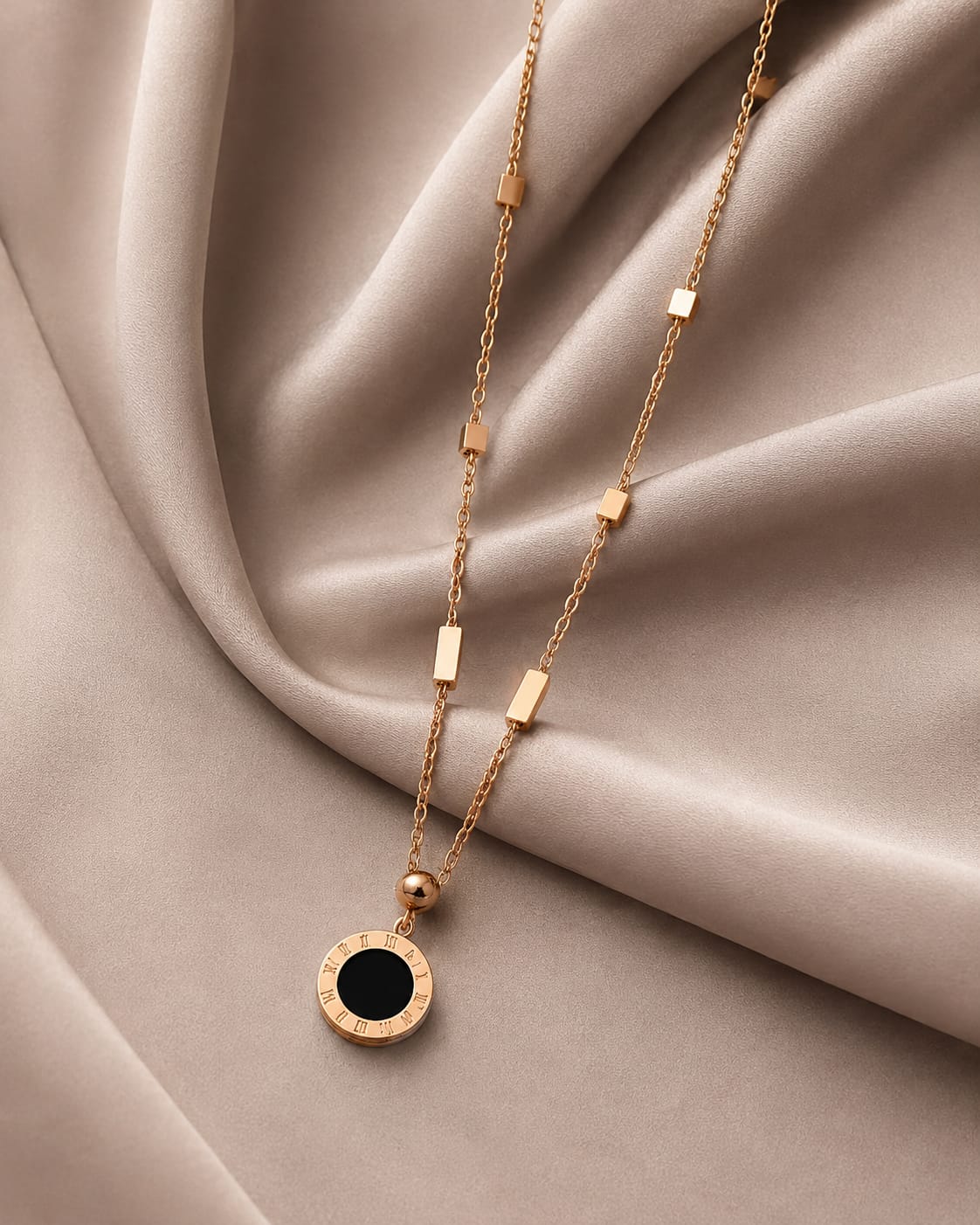 Minimalist Rose Gold Black Stone Necklace for Women