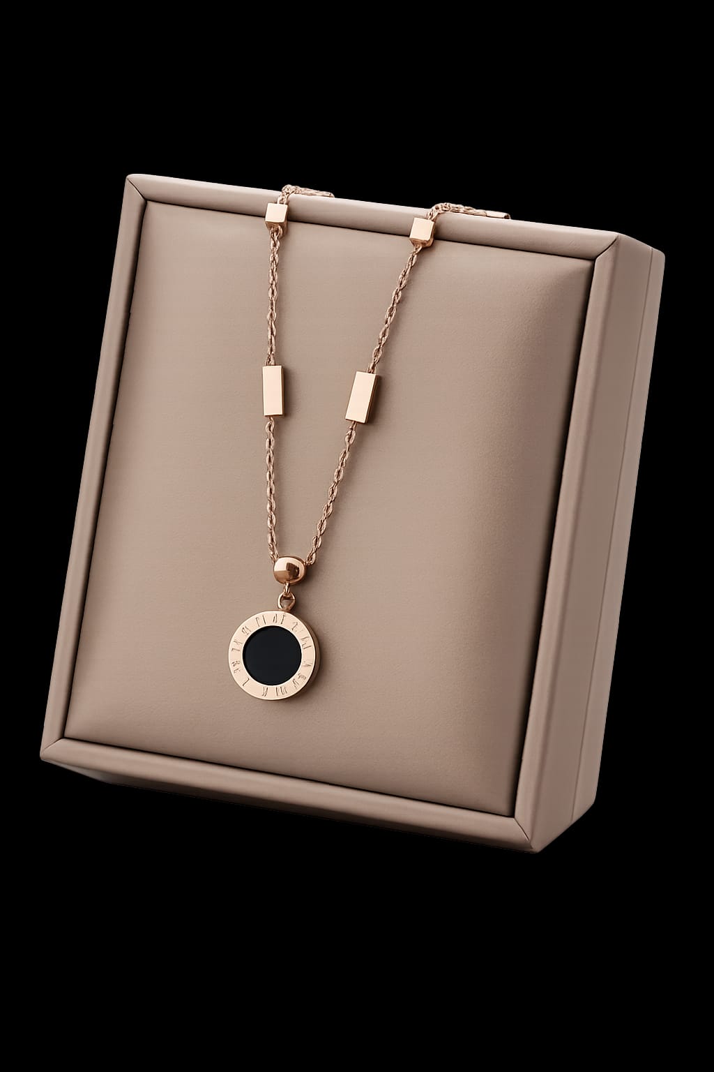 Minimalist Rose Gold Black Stone Necklace for Women