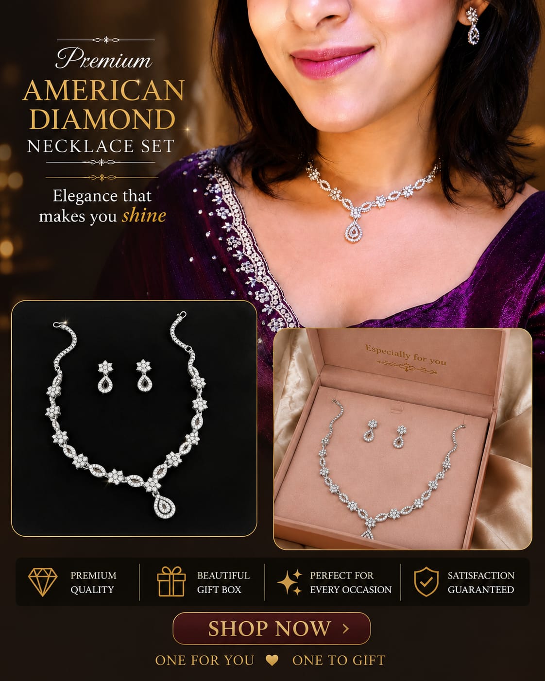 Silver Bloom Crystal Necklace & Earrings Set
