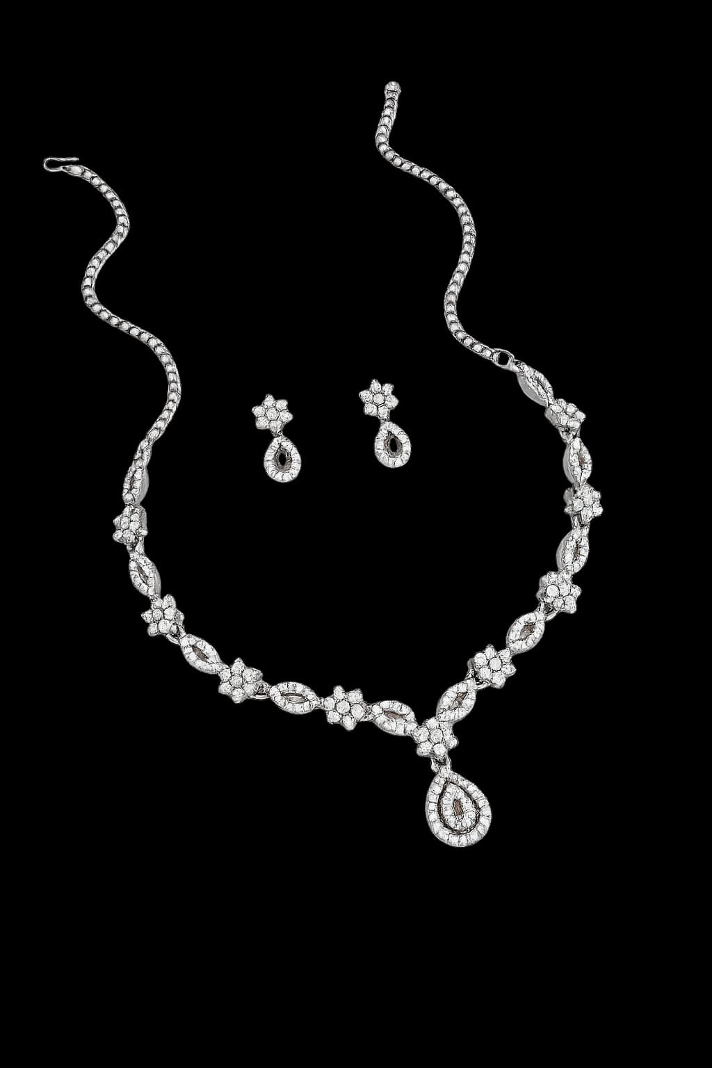 Silver Bloom Crystal Necklace & Earrings Set